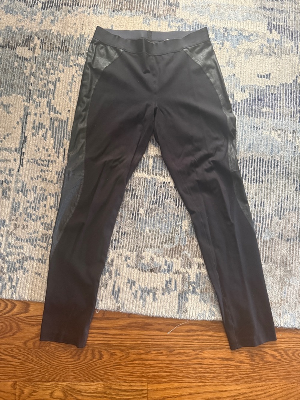 Elie Tahari Black Leggings with Faux-Leather Side Panels